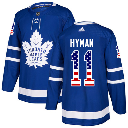 Adidas Maple Leafs #11 Zach Hyman Blue Home Authentic USA Flag Stitched NHL Jersey - Click Image to Close
